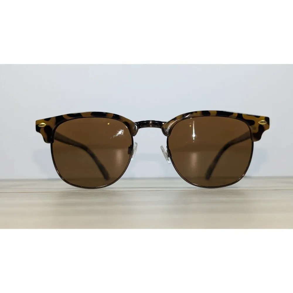 Tortoise Shell Clubmaster Style Sunglasses Brown Lenses Unisex Retro Shades